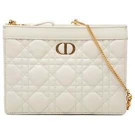 Borsa a tracolla Dior Caro Every Pouch in pelle di vitello Cannage morbida bianca