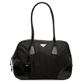Borsa Bauletto Prada in Tessuto con rifiniture in vitello morbido nero