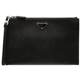 Clutch da polso in Saffiano nero Prada
