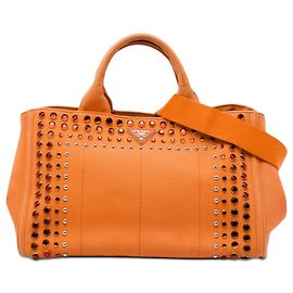 Borsa Satchel Prada Canvas Canapa Bijoux Arancione