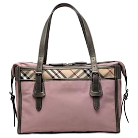 Borsa tote in tela Burberry Nova Check rosa con rifiniture in pelle