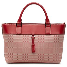 Burberry Handtasche aus tonalem Check-Canvas mit roten Lederdetails