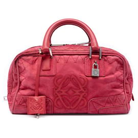 Borsa a mano LOEWE Amazona 28 in camoscio rosso con cuciture