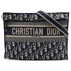 Borsa crossbody piatta Dior Oblique Canvas blu