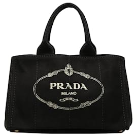 Borsa Tote e borsa Satchel in tela Canapa con logo Prada nero
