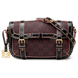 Borsa a tracolla con patta a doppia fibbia LOEWE in tela rivestita di PVC con Anagram e rifiniture in paillettes, rossa