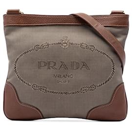 Borsa a tracolla Prada in tela Canapa logo beige
