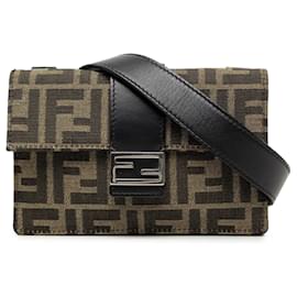 Borsa crossbody convertible Baguette Pouch in tela Fendi Zucca marrone