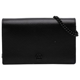 Borsa a tracolla con catena e portafoglio Gucci GG Marmont in pelle di vitello monocromatica nera