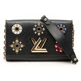 Black Louis Vuitton Epi Mechanical Flowers Twist Chain Wallet Crossbody Bag