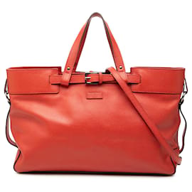 Borsa Satchel Gucci in pelle di vitello rossa con fibbia