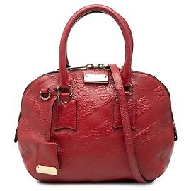 Borsa Bowling Satchel Orchard Burberry Small in pelle grana rossa con logo Check in rilievo
