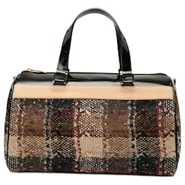 Borsa Boston Burberry in lana a quadri marrone