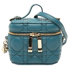 Borsa Vanity Satchel Lady Dior Micro in pelle d'agnello Cannage blu Dior