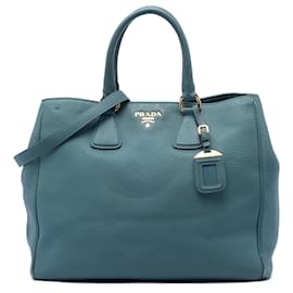 Borsa Tote Satchel Aperta Convertibile Prada Vitello Daino Blu
