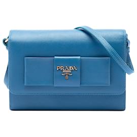 Borsa a tracolla Prada Saffiano Lux Bow Wallet On Strap Blu