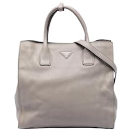 Borsa Tote Satchel Aperta Convertibile Prada Vitello Daino Grigia