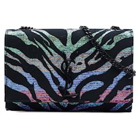 Borsa a tracolla Kate piccola in tela nera con stampa tigre metallizzata e monogramma Saint Laurent