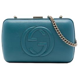 Gucci Soho Clutch Crossbody-Tasche aus blauem Kalbsleder mit Kette