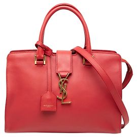 Borsa Satchel Downtown Monogram in pelle rossa Saint Laurent Baby
