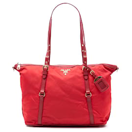 Borsa Tote convertible con chiusura a zip in Tessuto e rifiniture in Saffiano Prada rossa