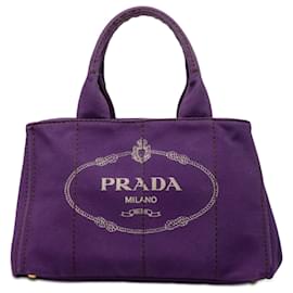 Borsa Tote Satchel Prada in tela Canapa con logo viola