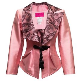 Conjunto de Top & Blazer em Seda e Renda Rosa & Preto Vintage Christian Lacroix Tamanho FR 40
