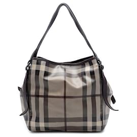 Tote Canterbury in tela rivestita Small Smoke Check marrone Burberry