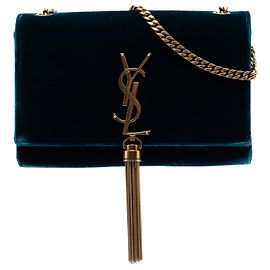 Bolso bandolera pequeño Saint Laurent Kate de terciopelo azul con monograma y borla