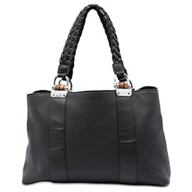 Borsa Tote Gucci Libeccio in pelle di vitello marrone con bambù