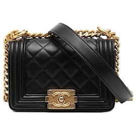 Bolso bandolera Chanel Mini Boy Flap de piel de cordero acolchada negra