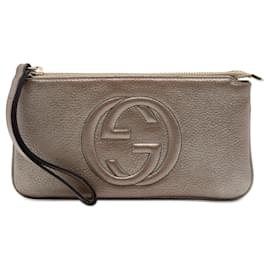 Pochette da polso Soho Gucci in vitello metallizzato marrone