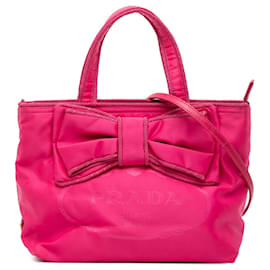 Borsa Prada Tessuto Canapa Logo Bow rosa