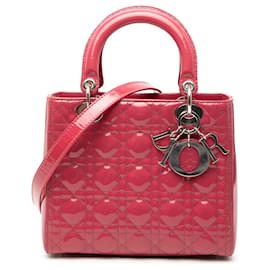 Borsa Lady Dior Medium in pelle verniciata Cannage Rosa