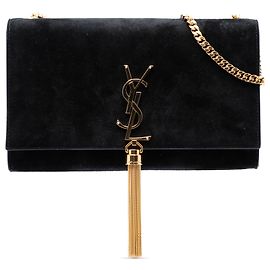 Borsa a tracolla Kate con nappa Monogram in scamosciato nero Saint Laurent Medium