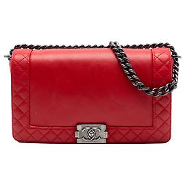Borsa a tracolla Chanel Old Medium Boy Reverso Flap in pelle di vitello rossa