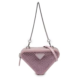 Borsetta Triangle Prada Mini in raso e pelle rosa con cristalli