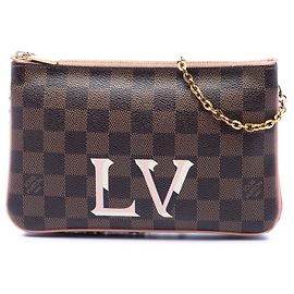 Borsa a tracolla Louis Vuitton Damier Ebene Pochette Double Zip Marrone