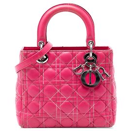 Lady Dior Medium Satchel aus rosa Lammleder Cannage mit Kontrastnähten