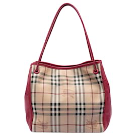 Borsa Tote Canterbury Burberry in tela rivestita Haymarket Check beige con rifiniture in pelle Small