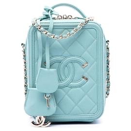 Borsa Vanity Verticale Chanel Caviar CC Filigree blu