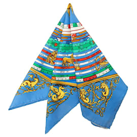 Blue Hermès Astrologie Dies et Hore Silk Handkerchief