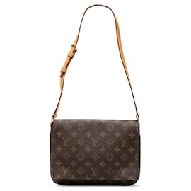 Borsa a tracolla Louis Vuitton Monogram Musette Tango marrone con tracolla corta