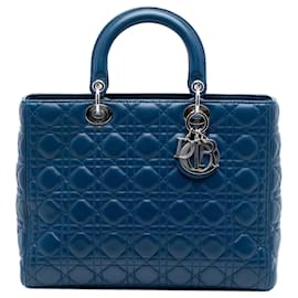 Borsa Lady Dior Large in pelle d'agnello Cannage blu