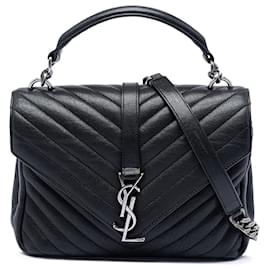 Borsa Satchel College Saint Laurent Medium in pelle di pecora monogram chevron nera