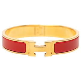 Red Hermès Narrow Enamel Clic H Bracelet PM