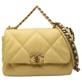 Borsa Chanel 19 Flap Satchel Medium in pelle di agnello gialla