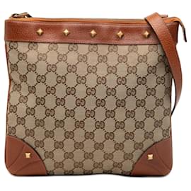 Borsa a tracolla Gucci GG Canvas Nailhead Tan