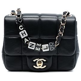 Borsa a tracolla Chanel Mini Square in pelle d'agnello nera con resina e cristalli Monacoco