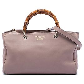 Borsa Gucci Medium Shopper Satchel in pelle di vitello marrone con bambù